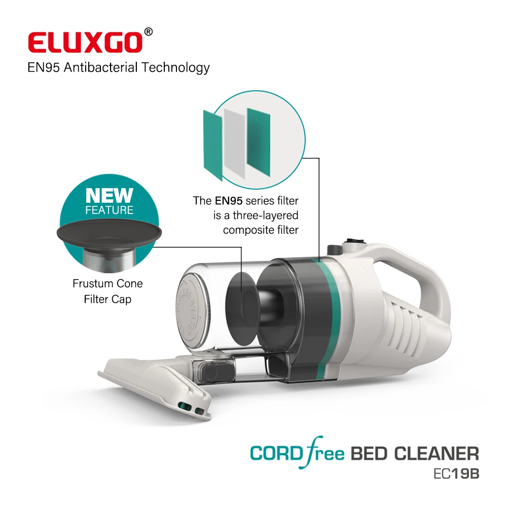 ELUXGO Low Noise Dual Power Handheld Cordless Bagless Mini Bed Vacuum Cleaner Cyclone Vacuum Cleaner