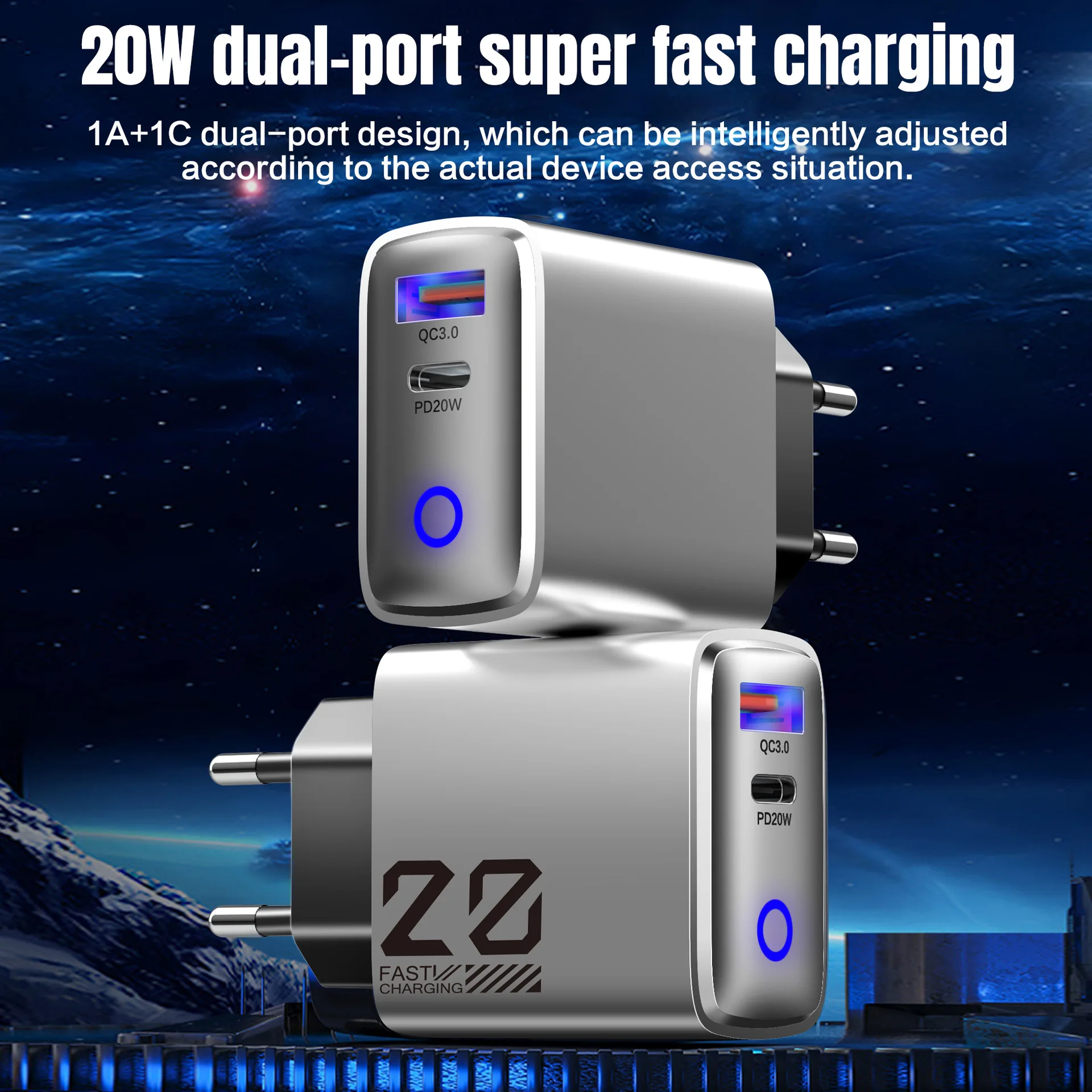 20W for iPhone Charger Cable USB+Type C Adapter 20WPD QC3.0 Chargeur iphone for iPhone Charger Samsung Xiaomi Huawe Vivo Pack of 50 - Image 2