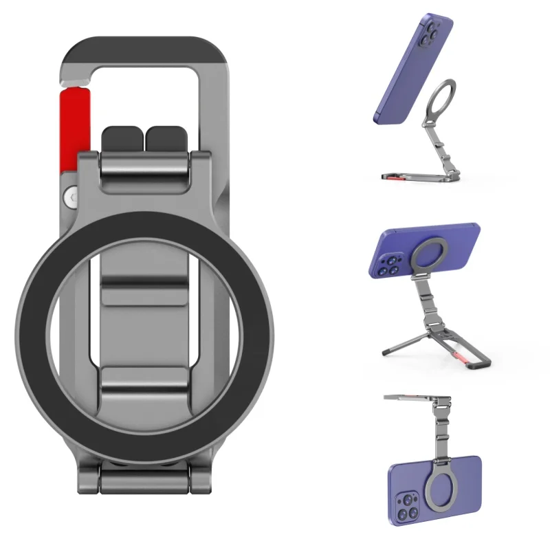 Metal Double-Sided Magnetic Phone Tripod Stand Compatible With Magsafe iPhone 17/16/15/14/13/12 Plus Pro Max with Carabiner