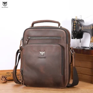 BULLCAPTAIN Vintage Genuine Leather Messenger Bag for Men Crazy Horse Leather Shoulder Bag for 9.7 Inch Ipad Men's Crossbody Bag Pack of 2