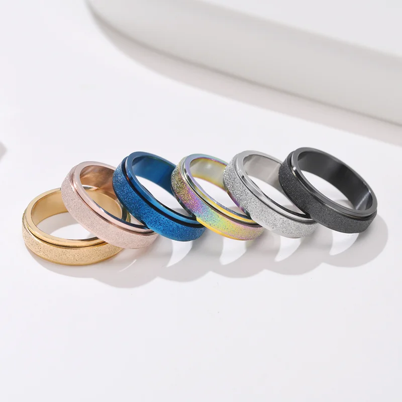Fashion Spin Frosted Couple Ring Mindful Meditation Yoga Anti-anxiety Stress Reduction Spin Ring Bracelet Jewelry Pack of 10