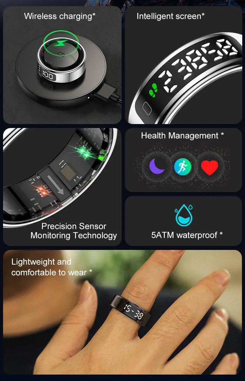 R11 Smart Ring 3.3g 5ATM Waterproof Wireless Charging Heart Rate Sleep Health Monitor Step Distance Fitness Tracker - Image 4