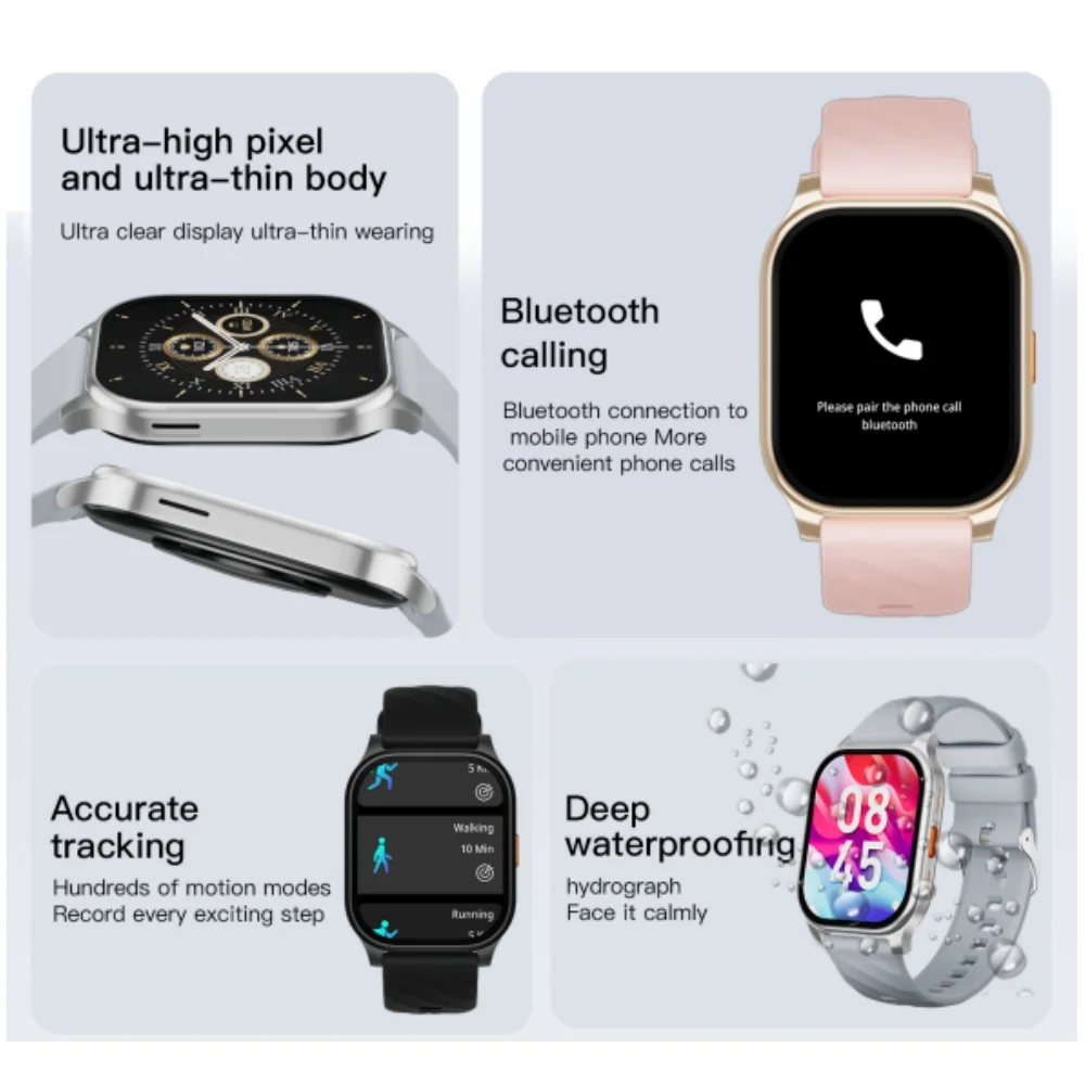 SW01 Smart Watch for Unisex BT Calling IP68 Waterproof Multiple Sport Modes Heart Rate Sleep Monitor Fast Charging - Image 2