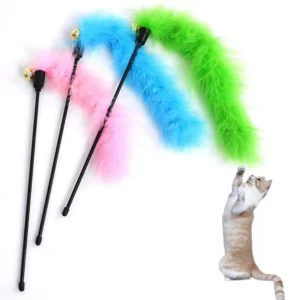 High Quality Feather Cat Teaser Stick Toy with Bell Pack of 10