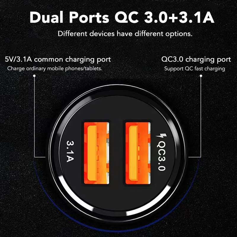 Customized Professional QC3.0 Dual USB Car Charger 30W Mobile Universal Fast Charging Feature Pack of 20 - Image 2
