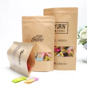 Custom Food Grade Matte Kraft Paper Bag With Window Zip-lock Bag for Nuts White Paper Mylar Bag Biscuits Snacks Food and Tea