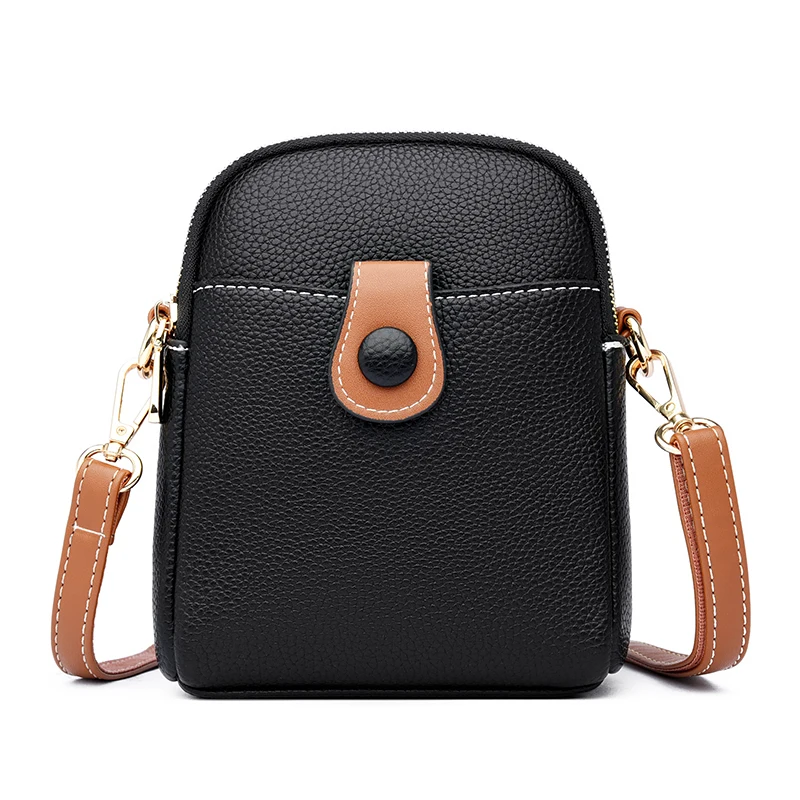 Luxury Vintage Mobile Phone Bag with Contrast Snap Closure Popular PU Material for Shopping