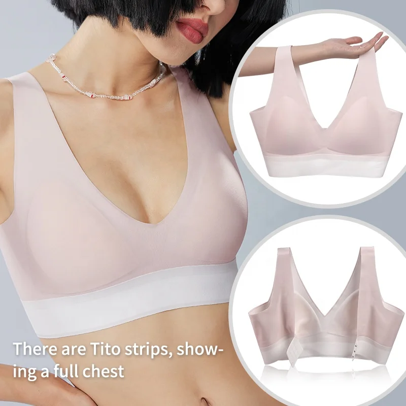 Aiermei Daily Sleep Bras Laser Cut Soft Comfortable Quick Dry Plus Size Push up Elastic Straps V-neck Women Seamless Bra Pack of 3 - Image 3