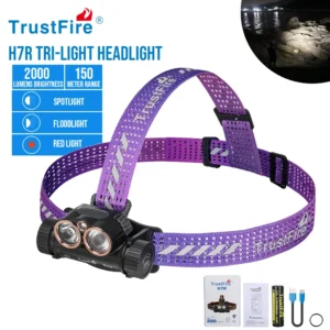 Super Bright 2000LM Rechargeable Headlamp TrustFire H7R Dual Spot Flood Red Hunting Head Torch for Outdoor Camping Hiking Trips