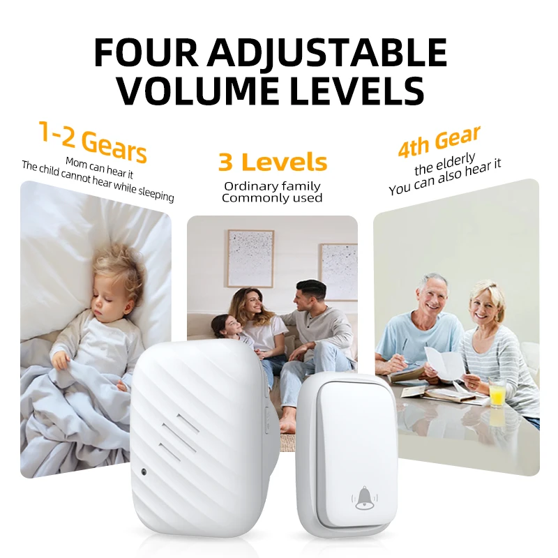 EU US UK Plug Ringtones Chime Remote Control IP44 Waterproof Ring Wireless Doorbell for Indoor 120V/220V Door Bell for Home - Image 2