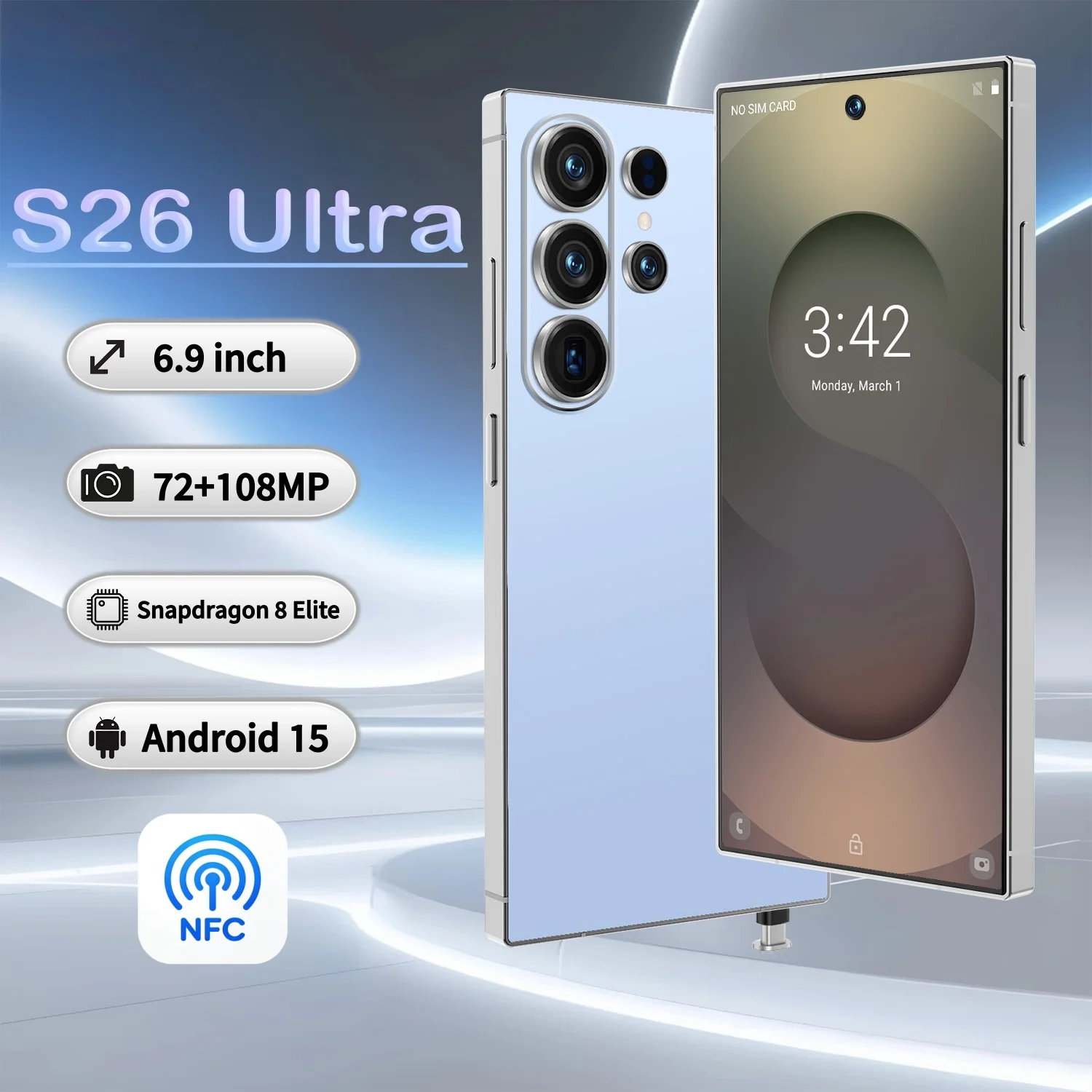 Big Battery New High Quality Mobile Phone S26 ultra 16GB + 1TB 5G NFC Smartphone 7.3inch Screen Mobile Phone