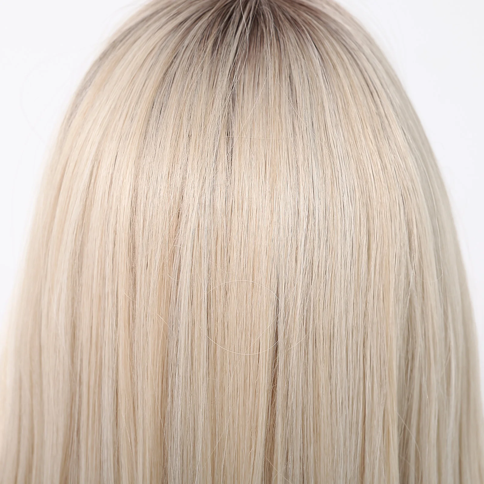 26 Inches Matte Heat Resistant Fiber Wig Dark Root Straight Hair Ombre Blonde Yellow with Bangs Wig Breathable Cap Real Shot - Image 4
