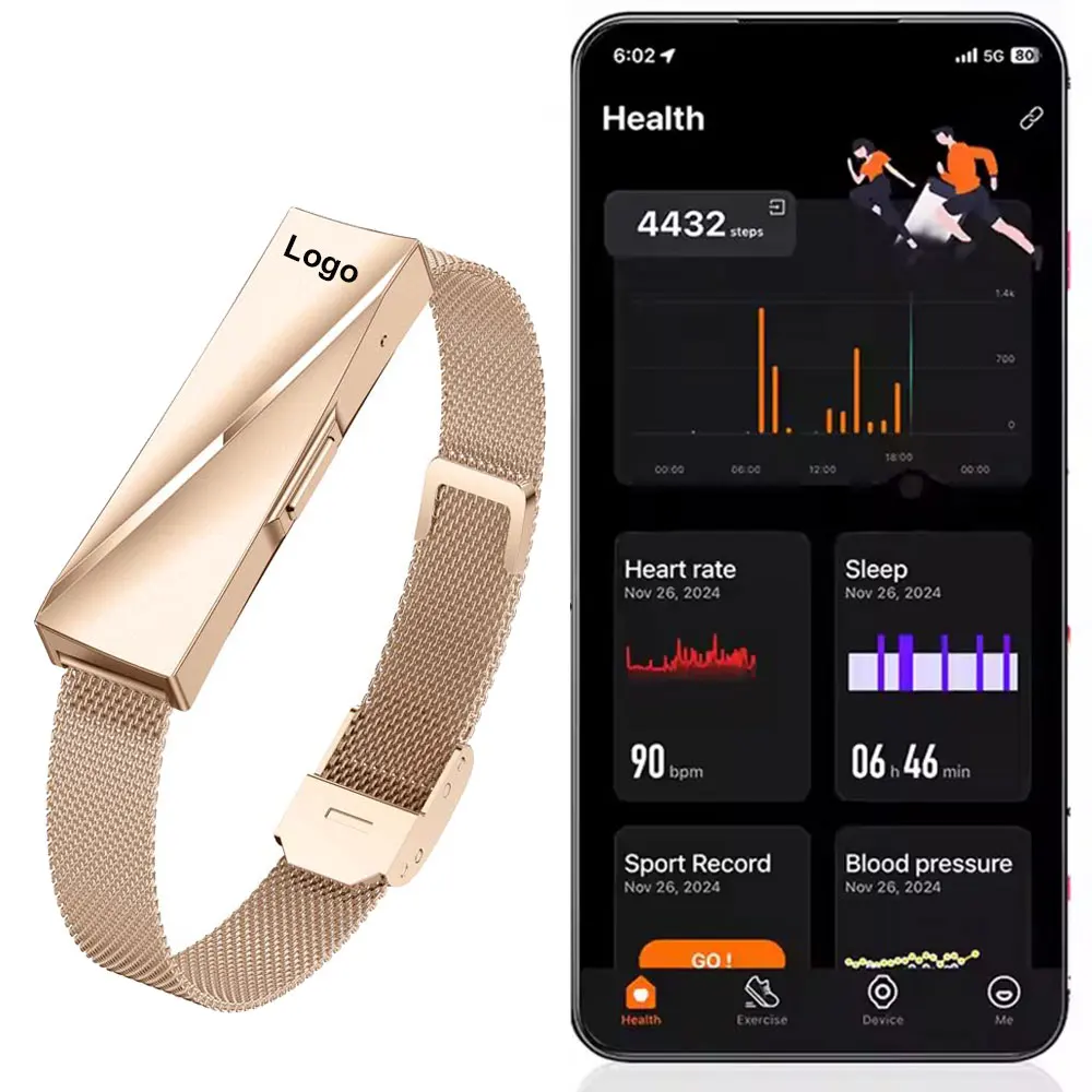 Fashionable Waterproof Alloy Screenless Heart Rate Blood Oxygen HRV Sleep Monitor Sport Smart Bracelet With SDK Pack of 10 - Image 3