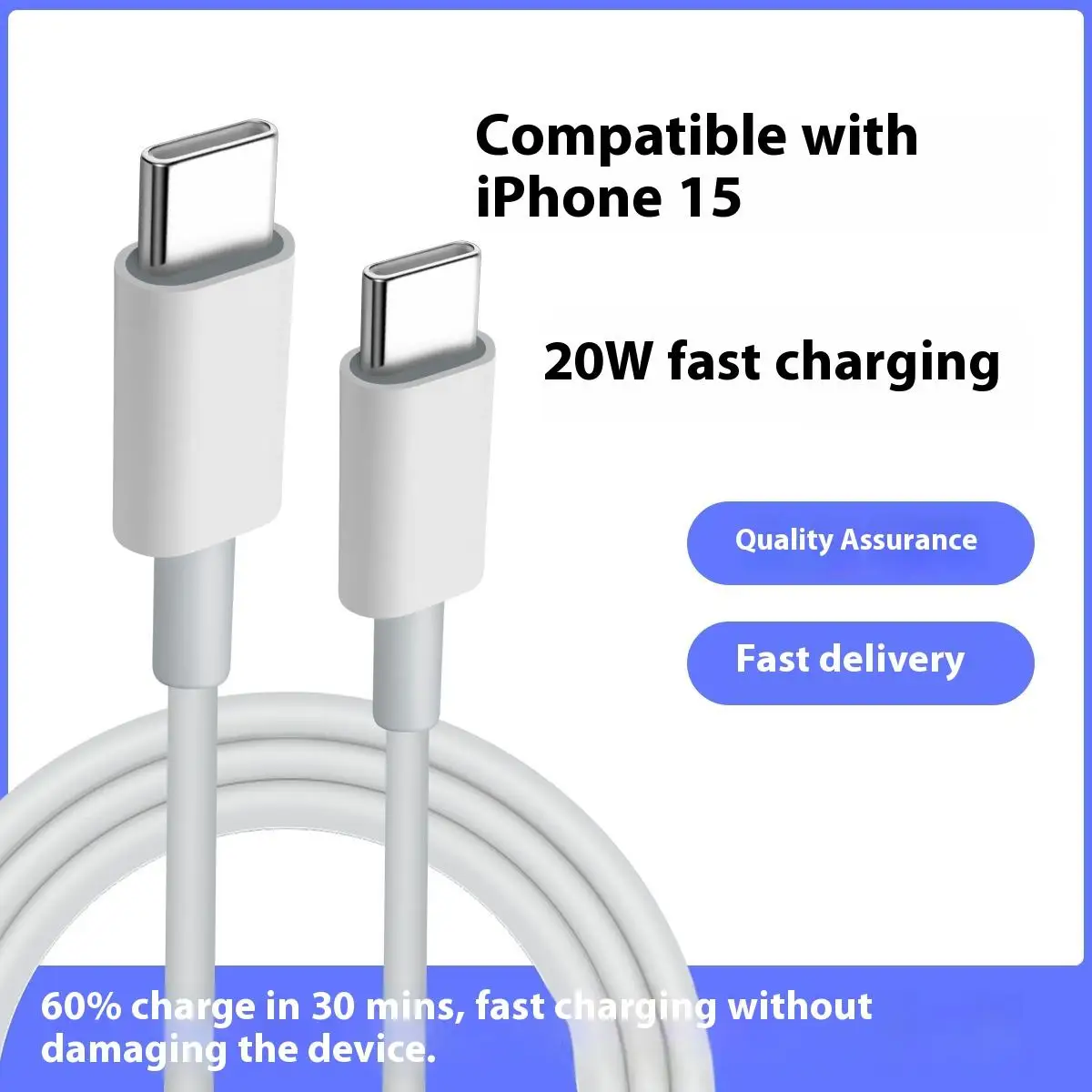 Universal 1 Meter Fast Charging USB Data Cable for Apple iPhone 15 14 8 7 XS XR PD20W Mobile Phone Use Pack of 200 - Image 2