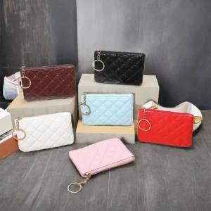 Trending Product Ladies Wallet Wholesale PU Zipper Geometric Credit Card Holder Fashion Women Coin Purse Car Keychain Pack of 20