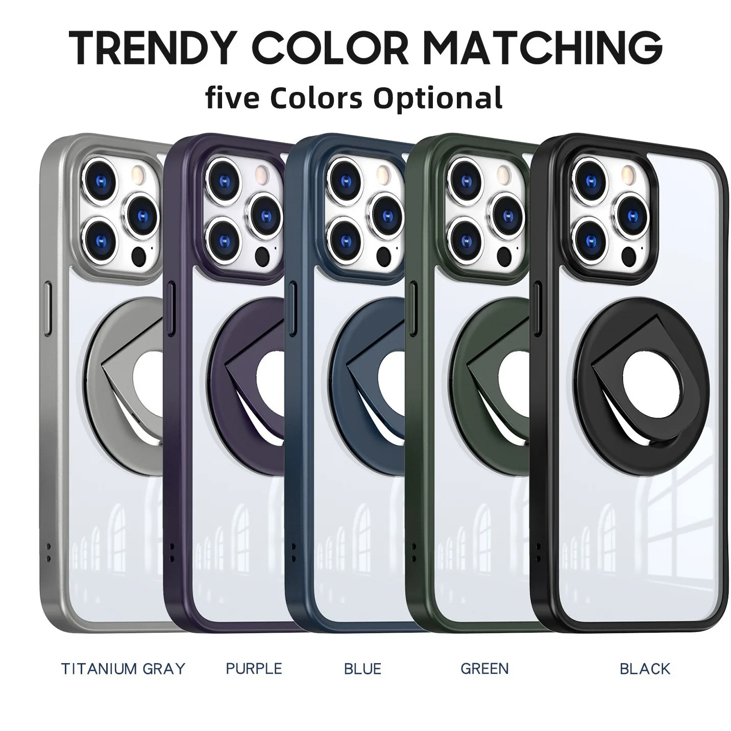 Clear Ring Rotating Stand Magnetic Phone Cover 15 14 Plus Rugged Protective Mobile Phone Cover for iPhone 16 Pro Max Pack of 5