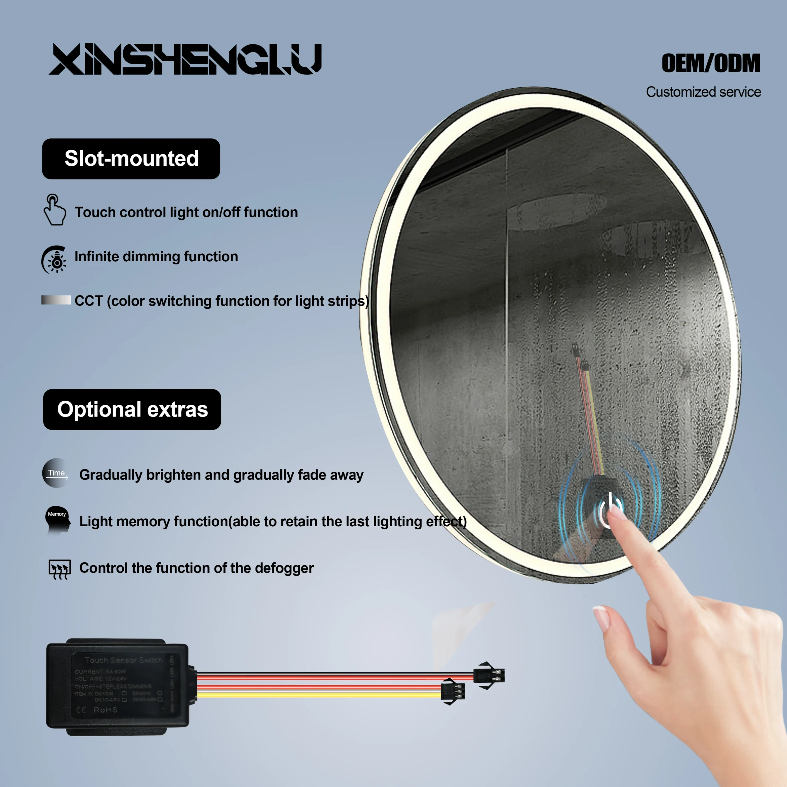 12V 5A 60W Three Colors CCT Memory Light Single Touch Led Washroom Mirror Dimmer Anti Fog Touch Sensor Switch Pack of 5 - Image 2