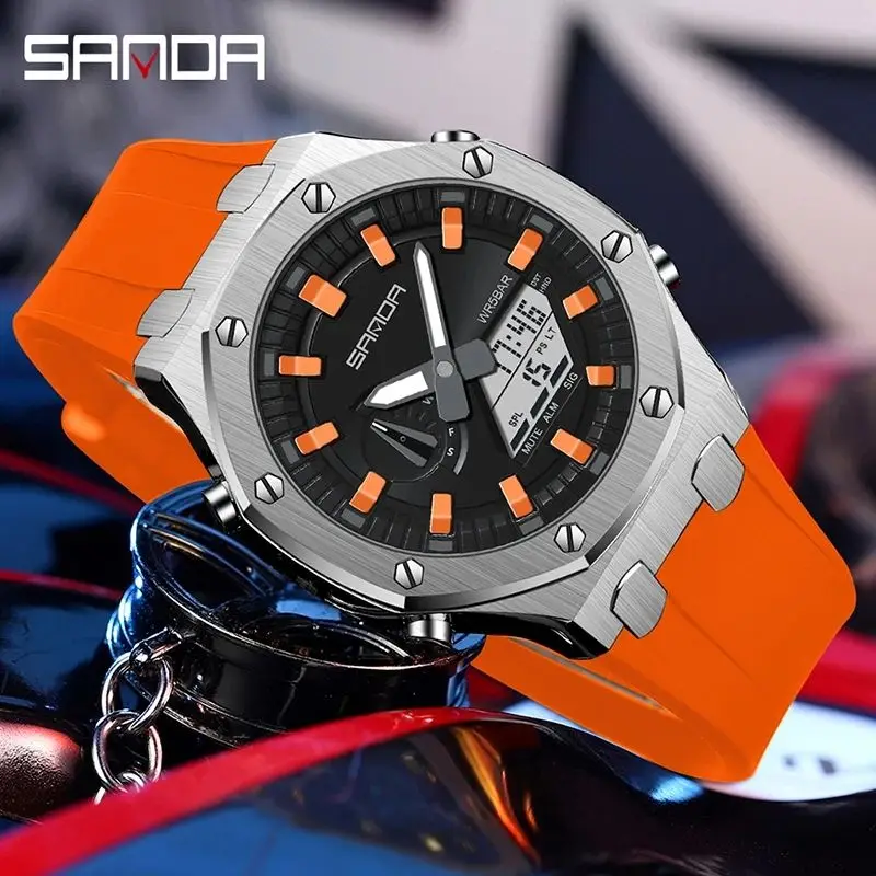 SANDA 3309 New Multi-Function Men Watch Fashion Trend Outdoor Alarm Clock Waterproof Stopwatch Led Light Male Watches Pack of 2 - Image 2
