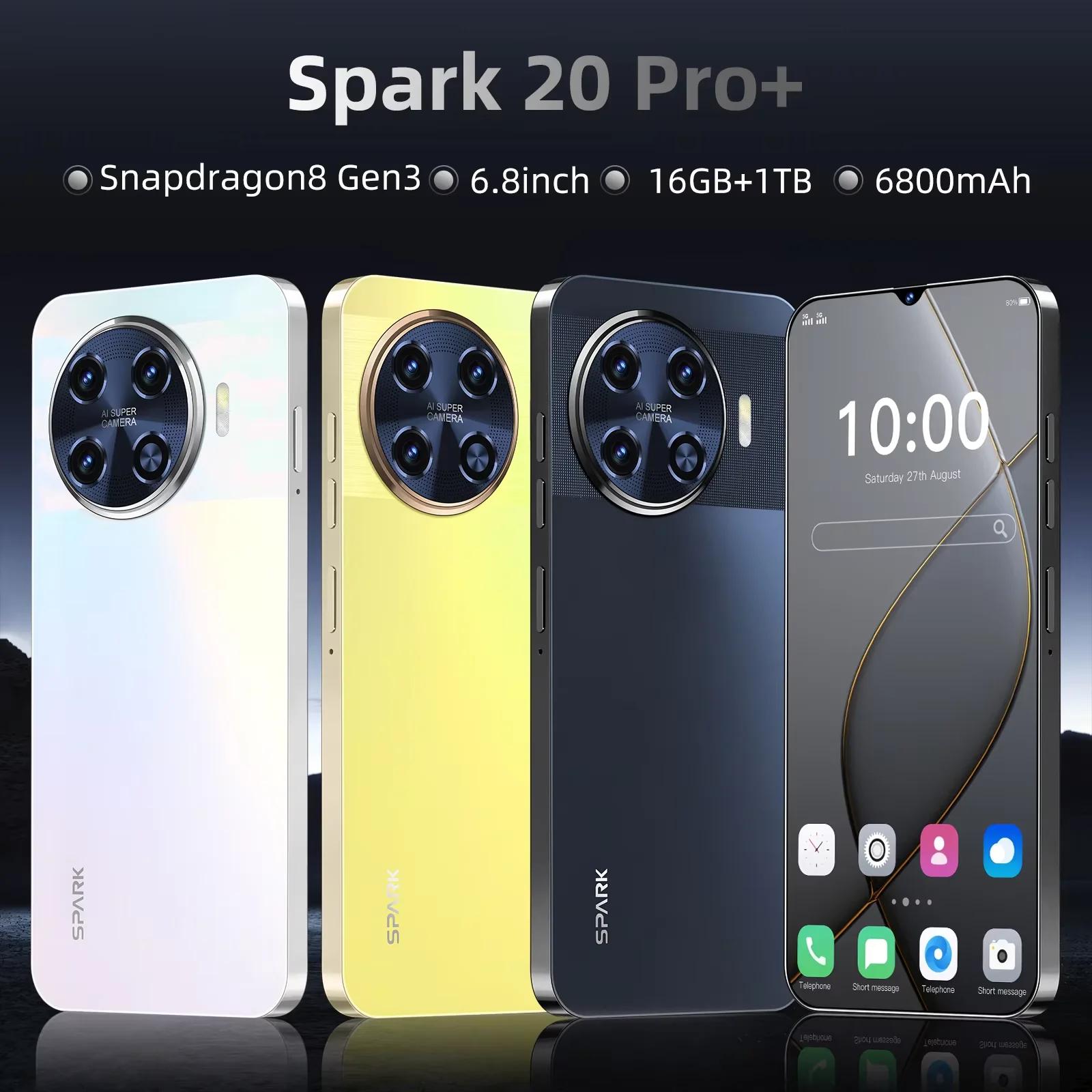 Metallic Frame Spark 20 Pro+ Android 14 4G Smartphone Daul Speaker Mobile Phone Smart Phone 16+256GB - Image 4