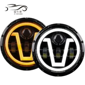 JHS Car Accessories V Shape 65W Led Car Led H4 Headlight Angle Eyes White Yellow 7inch Headlamp Round for Universal Car Pack of 10