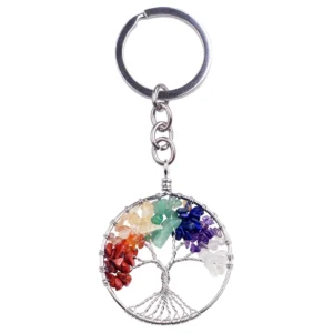 Handmade Natural Crystal Rose Quartz Life Tree Keychain Bulk Chakra Stone Chip Beads Gemstone Beads Yoga Key Rings Charm for Pack of 10