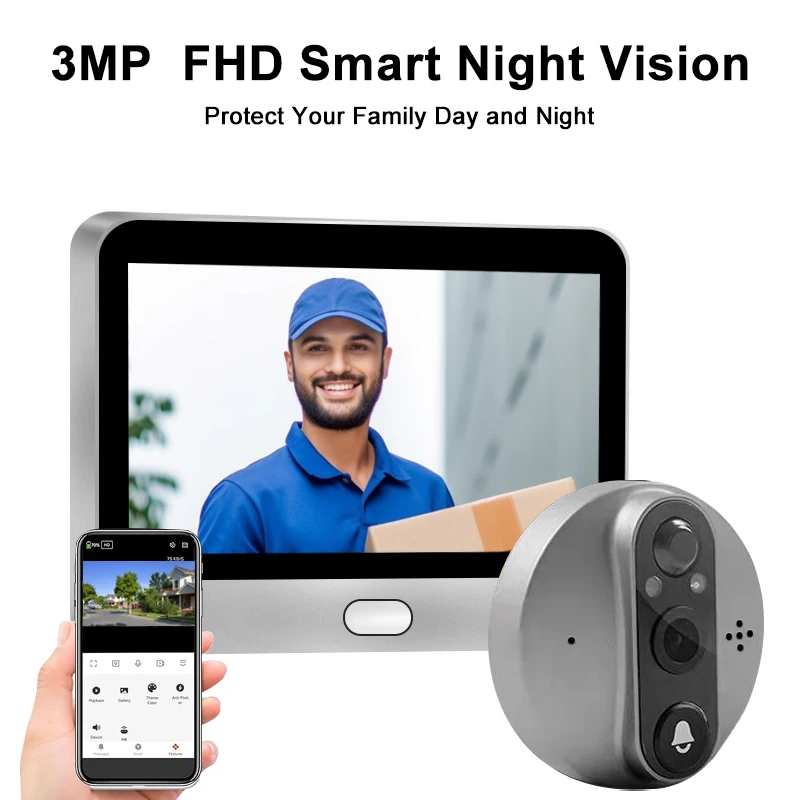 Smart Life APP 3MP 2K Intelligent PIR Visual Intercom Door Bell Cam Phone Wifi Smart Wireless Video Doorbell Camera With Monitor - Image 4