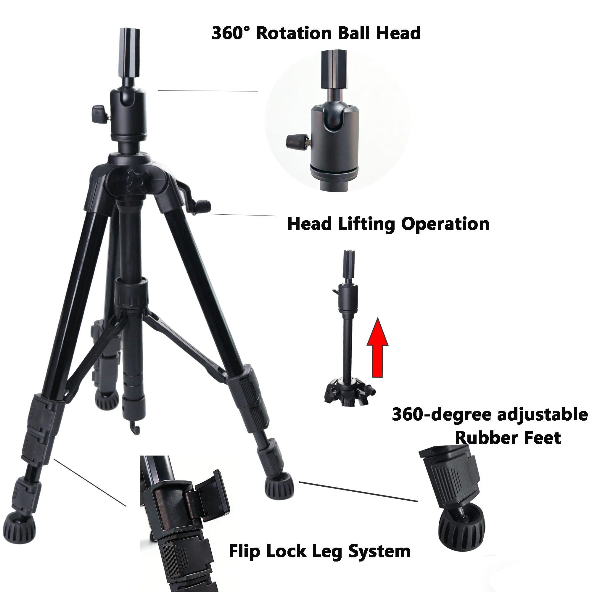 55" Professional Rotation 360 Wigs Tripod Stand for Head Hairdresser Practice Head Stand Wig Tripod Stand for Mannequin Head - Image 2
