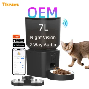 OEM 7L Cat Food Dispenser With Camera Timer Dry Food Tuya Voice Recording Night Vision Automatic Pet Feeder With App 7L Capacity Pack of 12