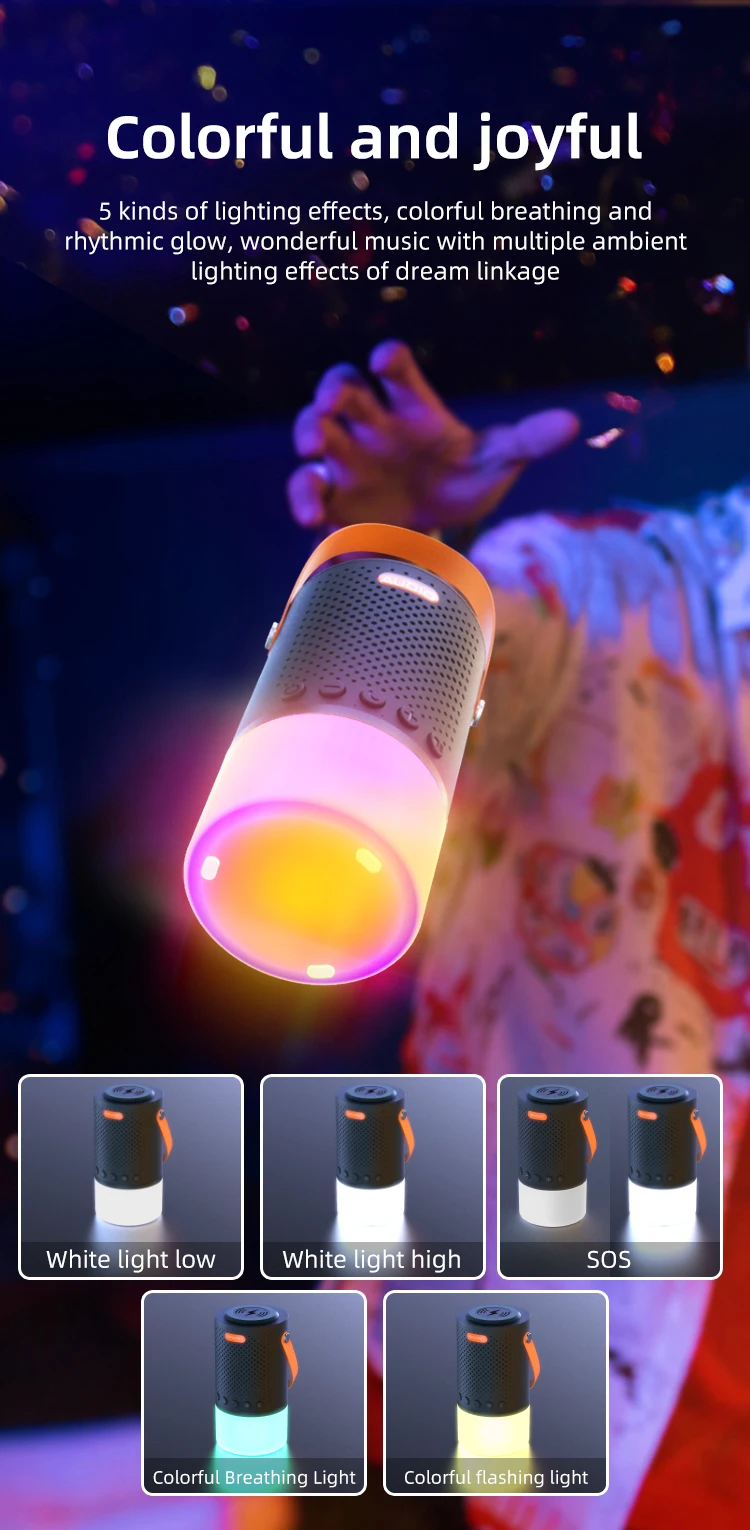 T66 Pro Camping Lantern with Wireless Speaker, 5000mAh Battery Power Bank Wireless Charger RGB Light Waterproof Portable Speaker - Image 4