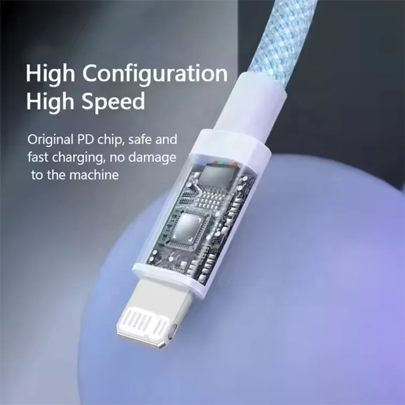High Quality Nylon Braided PD 20W USB C 8Pin IOS Fast Charger Cable for IPhone16-11 Pro Max USB-C Charging Cable Kable Pack of 10 - Image 3