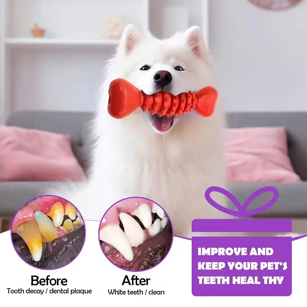 Natural Rubber Dog Bone Shape Teeth Cleaning Interactive Dog Toys Dog Teeth Cleaning Toy Pack of 2 - Image 4