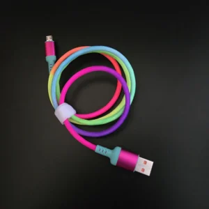Durable Colorful Gradient Rainbow Fabric Braided Sync Data Rapid Charging V8 Android USB to Micro USB Cables Pack of 100