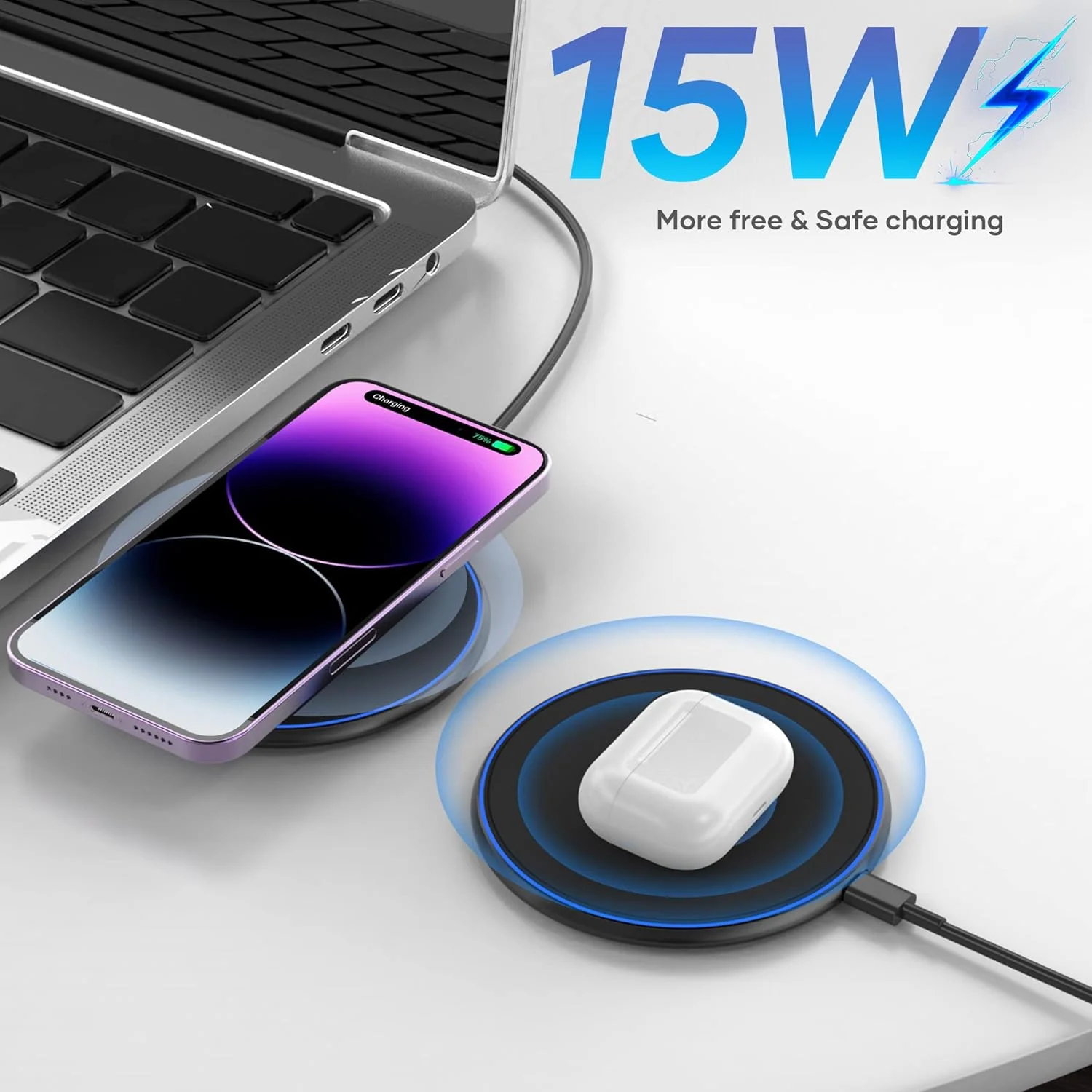 15W Portable Desktop Charger Light Charging Pad Battery Charger 15W Wireless Chargers for iPhone 16 15 14 13 12 - Image 2