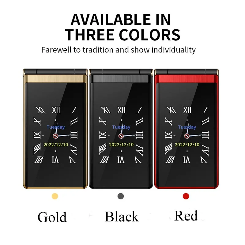 Yeemi M1 Brand New GSM 2G Flip Mobile Phone 3.0inches MTK Dual SIM Card Double Display FM Mp3 Mp4 Micro USB Torch Cellphone Pack of 5 - Image 3