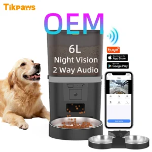 OEM 6L Smart Dog Feeder With Camera WiFi Tuya Pet Food Dispenser Voice Recording Night Vision Automatic Cat Feeder With Timer Pack of 8