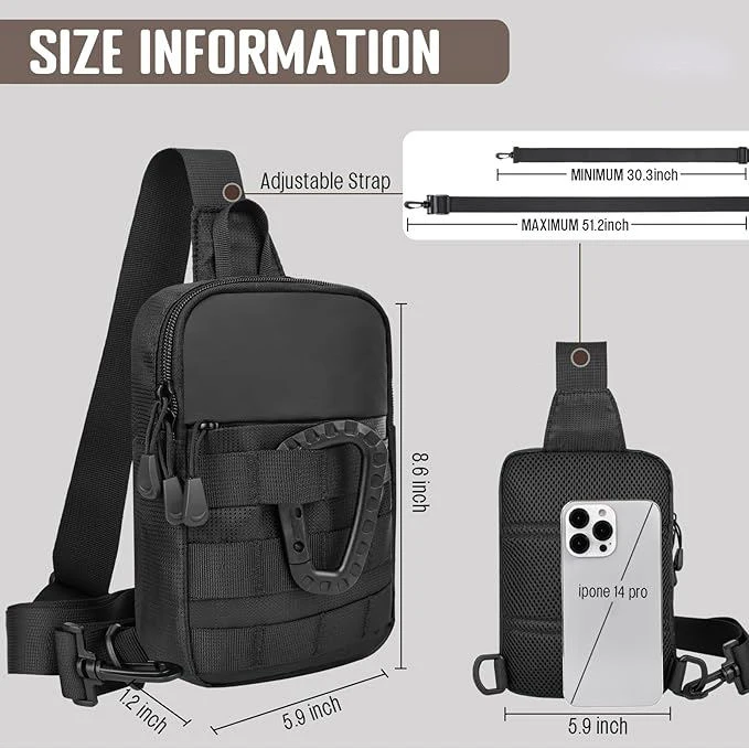 Men's Fashionable Small Tactical Sling Bag Waterproof Utility EDC Mini Crossbody Chest Bag Travel Work Sport Lightweight Pack of 3 - Image 2