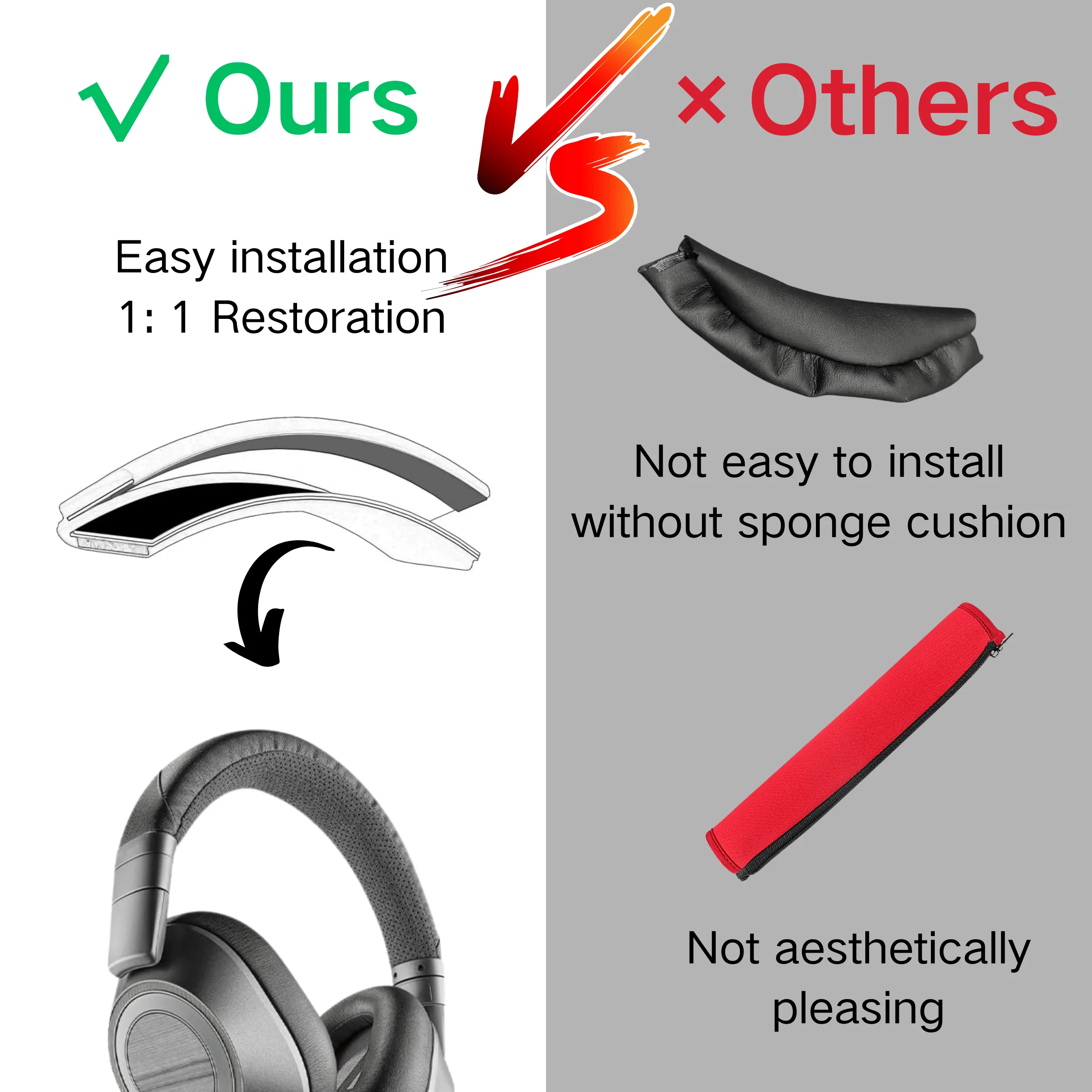 CORBORS Protein Leather Headband Cover for Plantronics BackBeat Pro 1/2 Voyager 8200 UC Headphones Replacement Headstrap Pad - Image 3