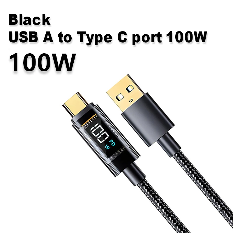 Trending 1M 27W 100W 240W USB C to Type C Braided Data Cable with LED Display PD Fast Charging Phone Cable for iPhone Samsung - Image 2