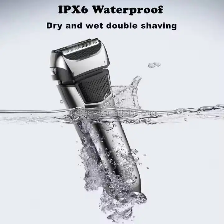 IPX6 Professional USB Rechargeable Electric Shaver Men's Facial Trimmer Triple Blade German Waterproof Foil Shaver Portable Body Pack of 20 - Image 3