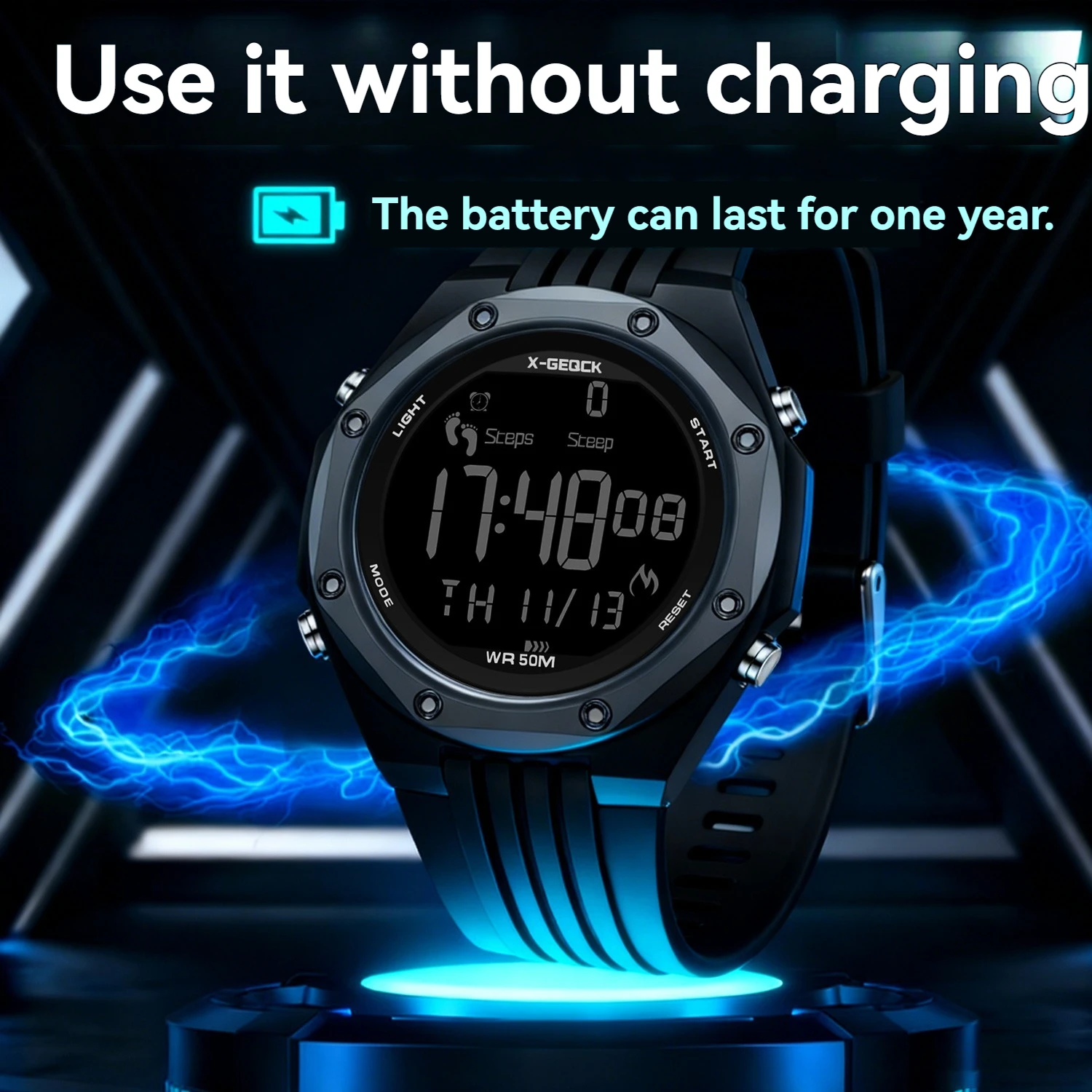 X-GEQCK Digital Watch Multifunctional LED Display Screen Sports Rubber 5BAR Waterproof Stopwatch Counter Wholesale Factory Pack of 2 - Image 4