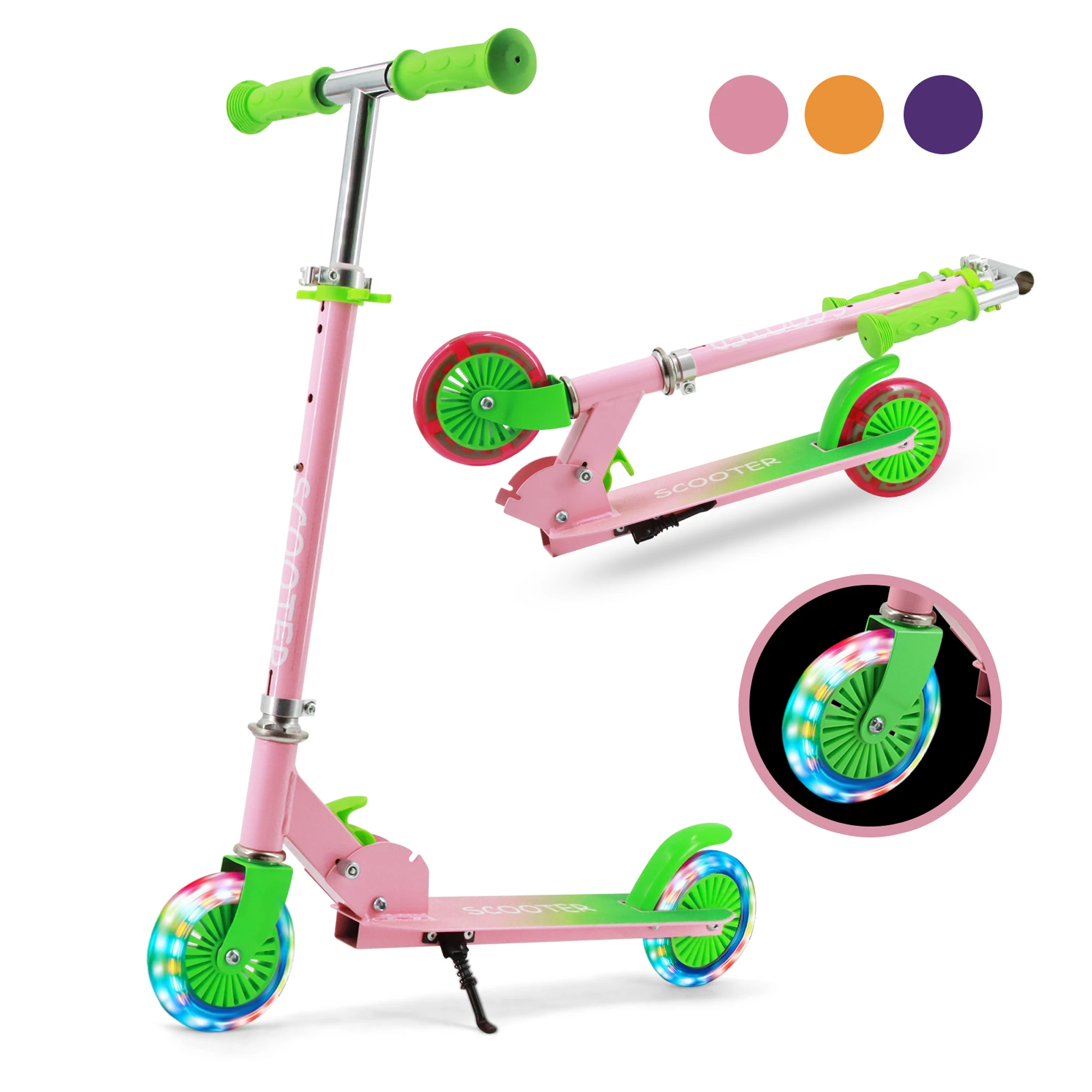 Kick Scooters & Football Scooters - Lightweight Flashing Wheels & 3 Levels Adjustable Handlebar Foldable Scooter for Kids