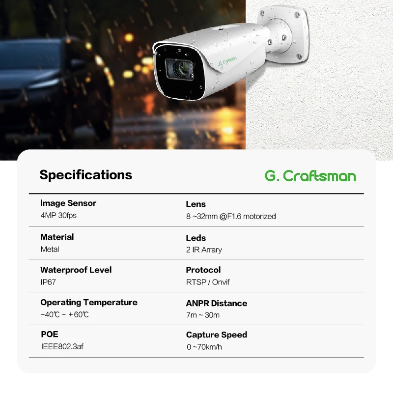 GC-LPRBVI-M4T-L G.Craftsman Outdoor LPR ANPR Camera POE IP Security License Automatic Number Plate Recognition System Wiegand - Image 2