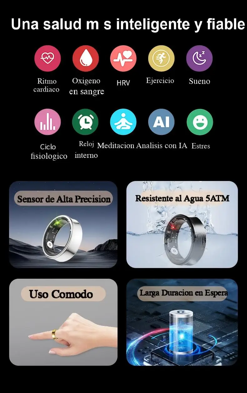 Anillo Inteligente Impermeable Para Monitoreo Del Sueno Con Analysis VFC Y Monitoreo Corporal Anillo Salud Y Fitness - Image 4