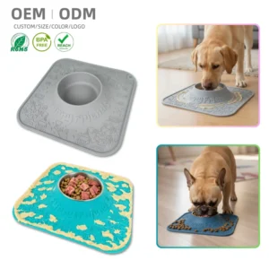 Manufacturer BPA Free Eco-Friendly Silicone Stainless Steel Cat Dog Mat All One Non Slip Waterproof Food Pad Water Slow Feeder Pack of 20