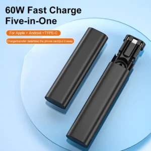 OEM 5 in 1 Multifunctional Compact Type C Travel Adapters Case Charging Cable Set USB Adapter Charging Cable Card Kit Pack of 10