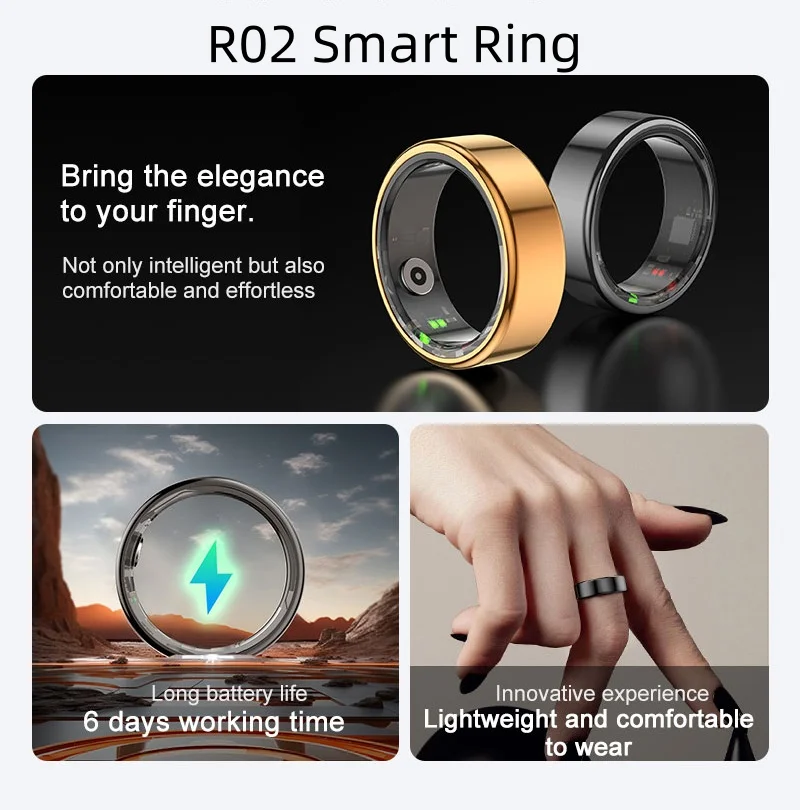 Yawell Custom OEM SDK Smart Finger Ring HRV Heart Rate Blood Oxygen Monitor Fitness Women Men Health Tracker R02 Smart Ring Pack of 2 - Image 4