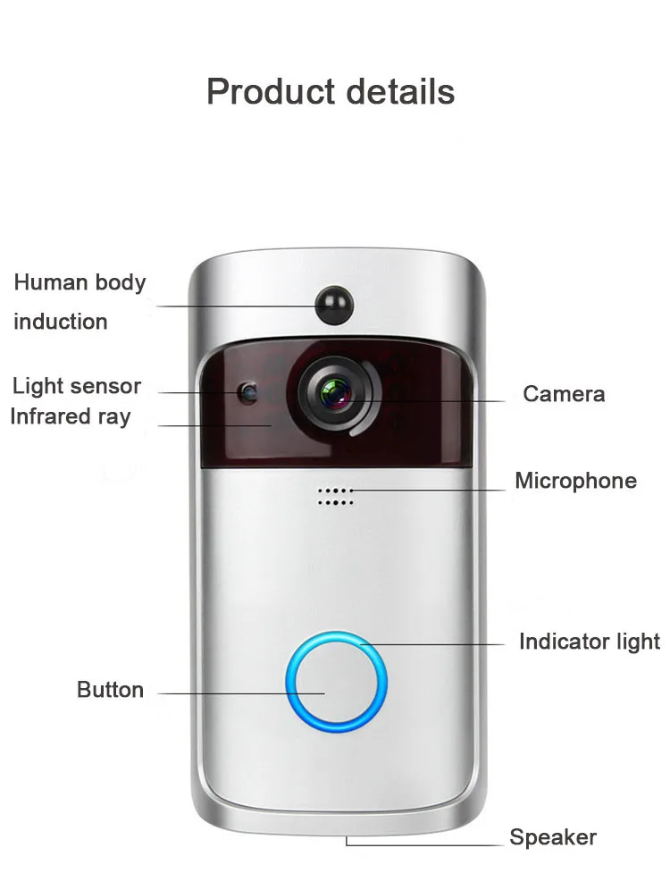Household Wireless Video Doorbell With Camera Intercom Home Security V5 WiFi Door Phone 720P PIR Motion Waterproof Doorbells Pack of 10 - Image 2