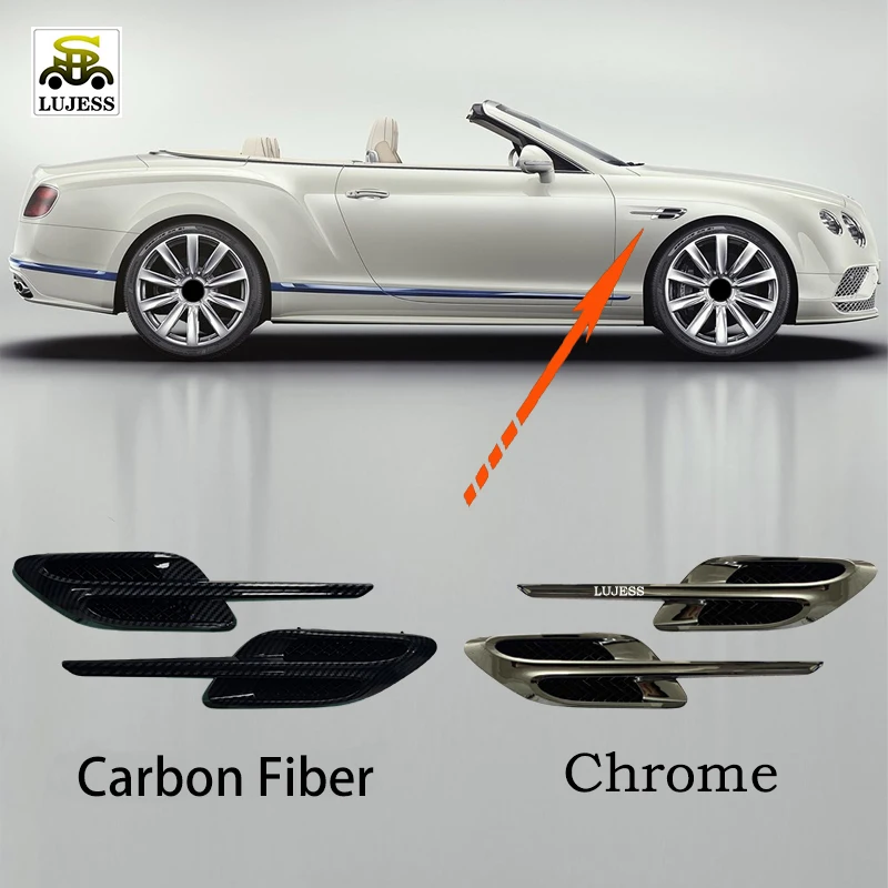 Car Parts Black Carbon Fiber Fender Grille Air Outlet Vent Grill for Bentley Continental GT 2016-2019 OEM 3W3821273 3W3821274