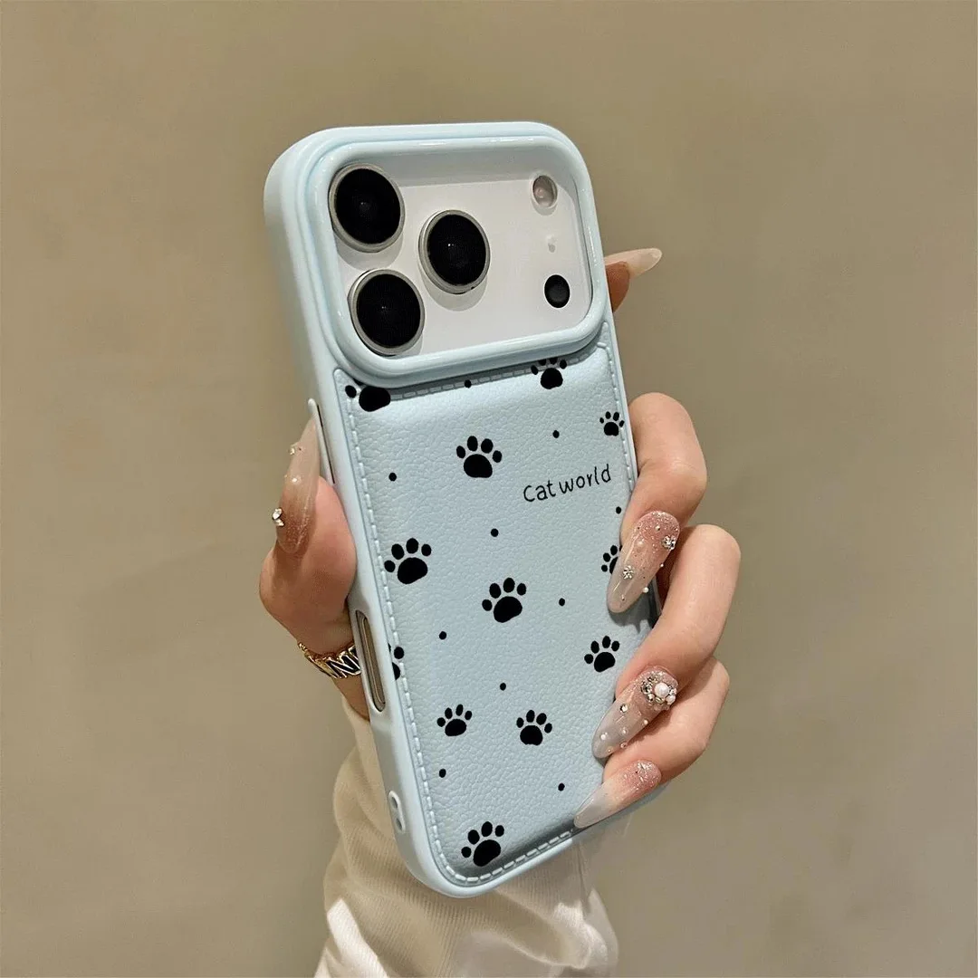 Cute Full Screen cat Imprint Pattern Case 17 Air Pro Max Drum Bag Leather Texture Shockproof Protective case for iphone 16 - Image 4