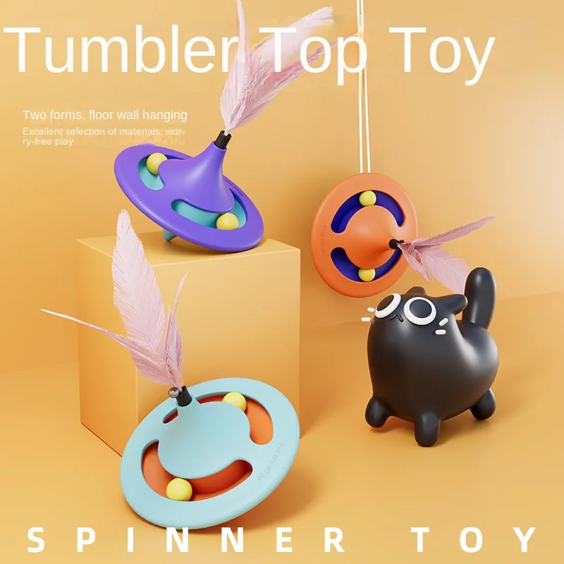 New Product Eco-friendly Interactive Plastic Tumbler Gyro Cat Teaser Self-Stuffed Feather Toy Bite-Resistant for Kittens Pack of 2 - Image 2